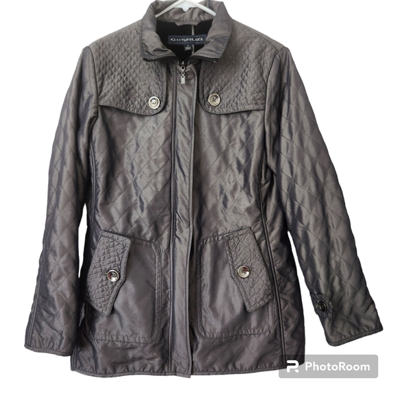 Kristen Blake Metallic/Pewter Quilted Minky Lined Water Resistant Parka Jacket S - Picture 1 of 12